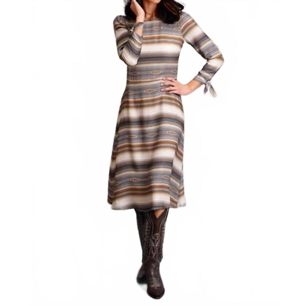 NEW STETSON desert serape rayon twill dress in brown/grey